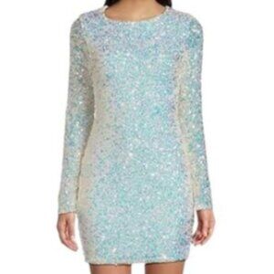 ALLOVER SEQUINS WHITE LONG SLEEVE MIDI/BODYCON STYLE DRESS